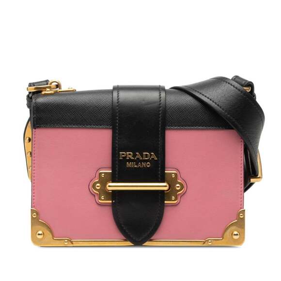 PRADA Black Leather Saffiano Shoulder Bag